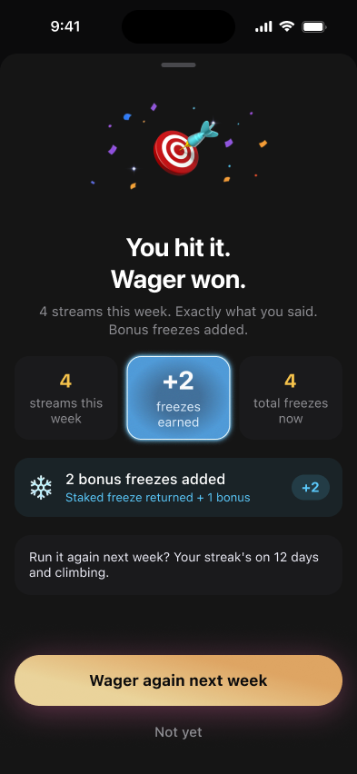 Streak wager won